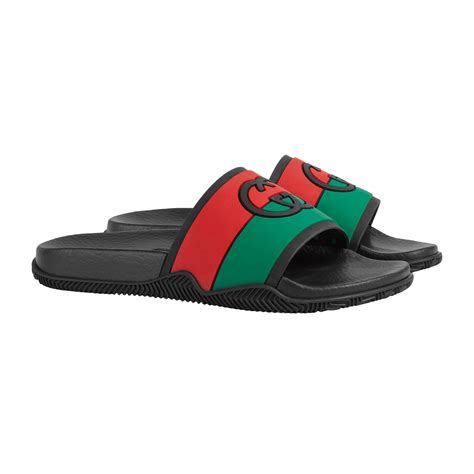 gucci rubber slide sandal blue|gucci interlocking g slide sandal.